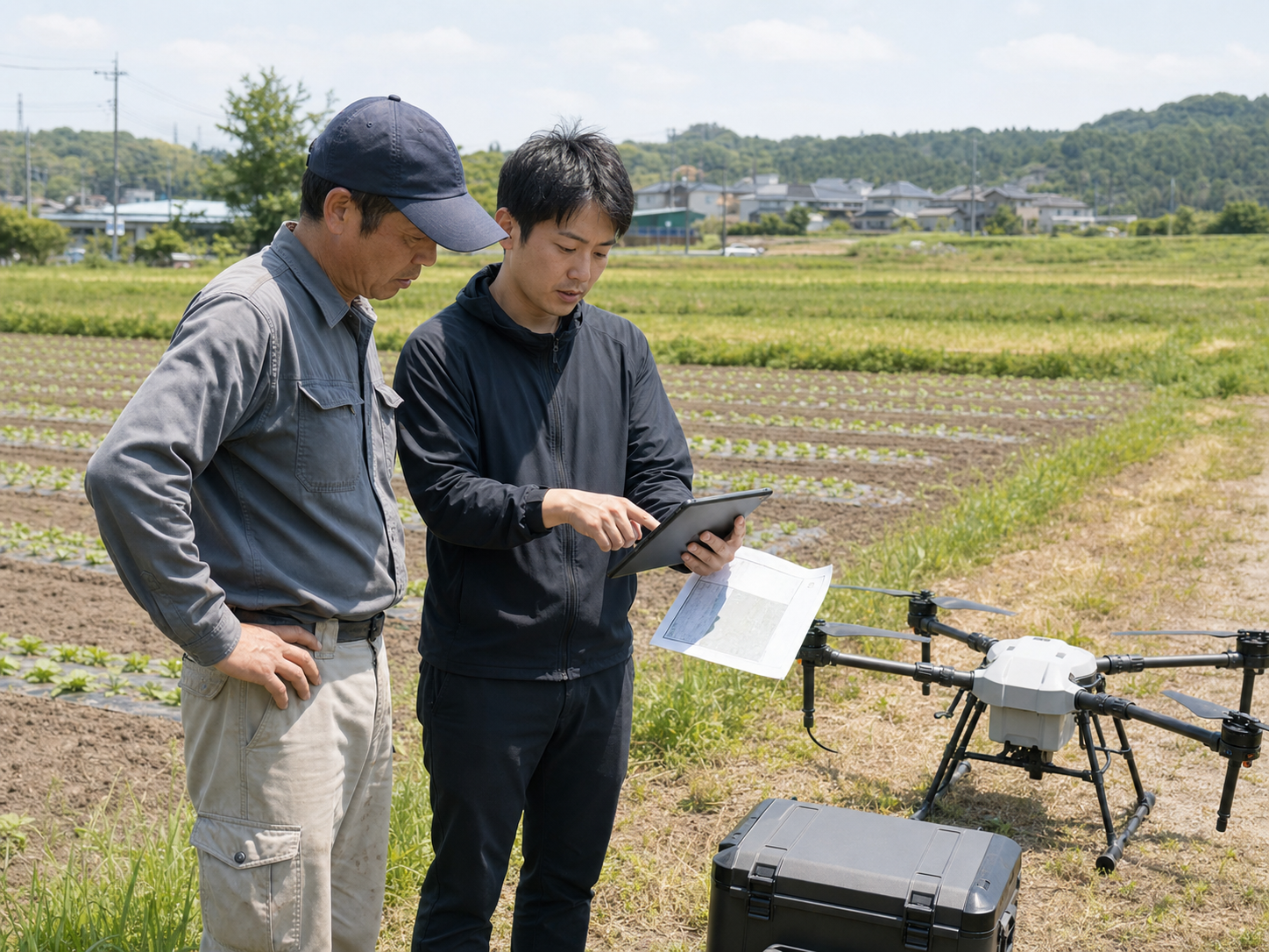 現場でドローン活用の相談をする様子
